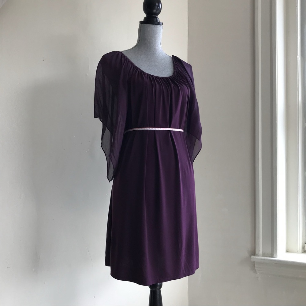 Alice + Olivia Y2K Silk Chiffon Draped Off Shoulder Cocktail Mini Dress M Purple